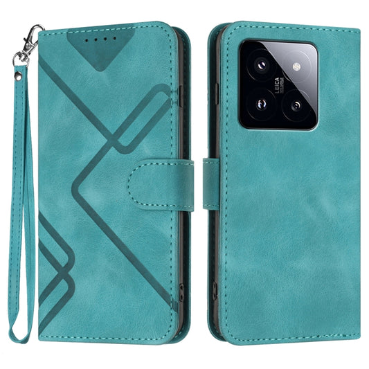 For Xiaomi 14 Pro Line Pattern Skin Feel Leather Phone Case(Light Blue) - 14 Pro Cases by buy2fix | Online Shopping UK | buy2fix