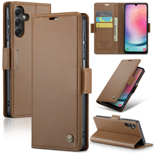 For Samsung Galaxy A24 4G CaseMe 023 Butterfly Buckle Litchi Texture RFID Anti-theft Leather Phone Case(Brown) - Galaxy Phone Cases by CaseMe | Online Shopping UK | buy2fix