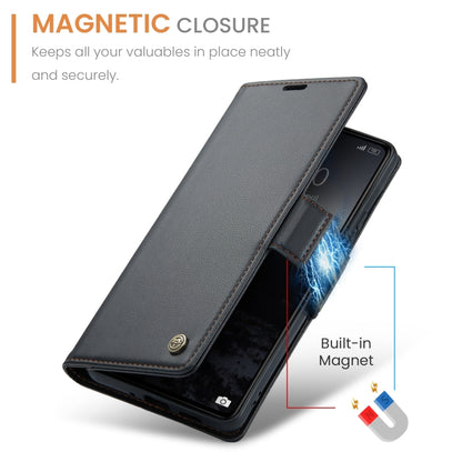 For Xiaomi Poco C65 4G CaseMe 023 Butterfly Buckle Litchi Texture RFID Anti-theft Leather Phone Case(Black) - Xiaomi Cases by CaseMe | Online Shopping UK | buy2fix