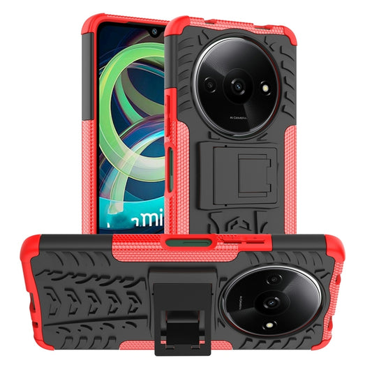 For Xiaomi Redmi A3 4G Tire Texture TPU + PC Phone Case with Holder(Red) - Xiaomi Cases by buy2fix | Online Shopping UK | buy2fix