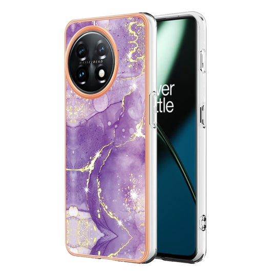 For OnePlus 11 Electroplating Marble IMD TPU Phone Case with Ring Holder(Purple 002) - OnePlus Cases by buy2fix | Online Shopping UK | buy2fix