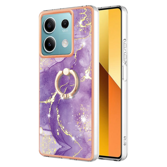 For Xiaomi Redmi Note 13 5G Global Electroplating Marble IMD TPU Phone Case with Ring Holder(Purple 002) - Note 13 Cases by buy2fix | Online Shopping UK | buy2fix