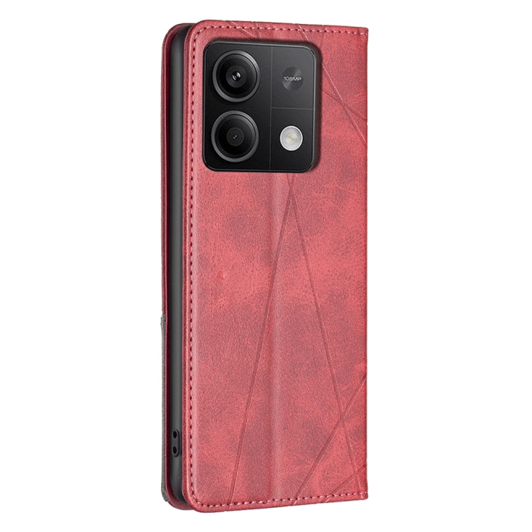 For Xiaomi Redmi Note 13 4G Global Rhombus Texture Magnetic Leather Phone Case(Red) - Note 13 Cases by buy2fix | Online Shopping UK | buy2fix