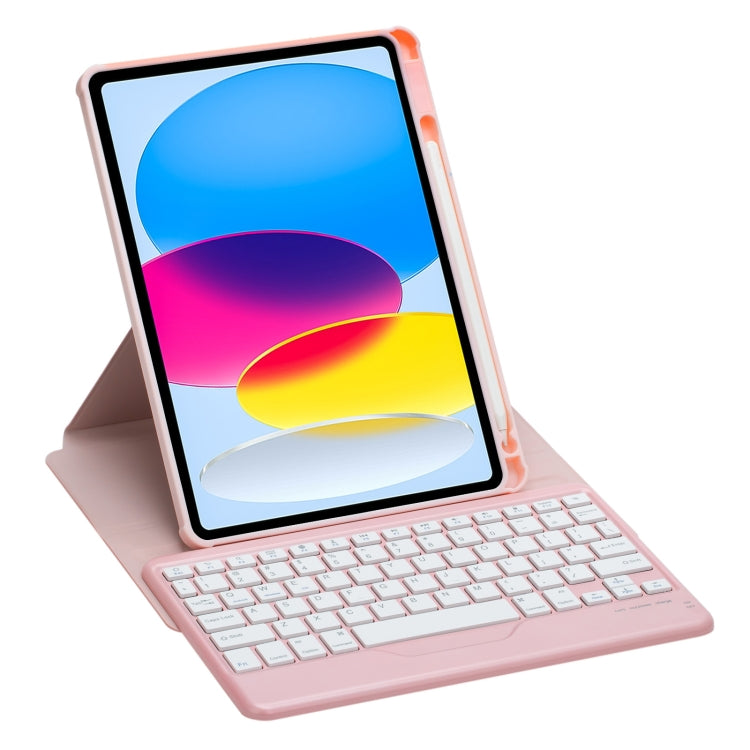 For iPad 10th Gen 10.9 2022 F10B 360 Rotation Acrylic Transparent Bluetooth Keyboard Leather Case(Pink) - Universal by buy2fix | Online Shopping UK | buy2fix