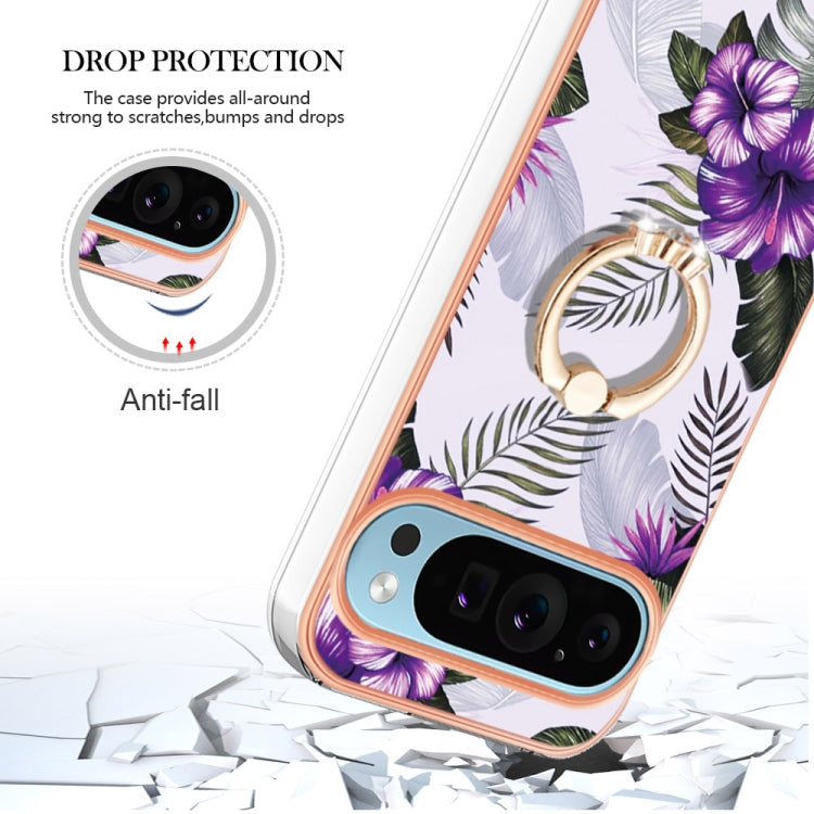 For Google Pixel 9 Pro XL Electroplating IMD TPU Phone Case with Ring(Purple Flower) - Google Cases by buy2fix | Online Shopping UK | buy2fix