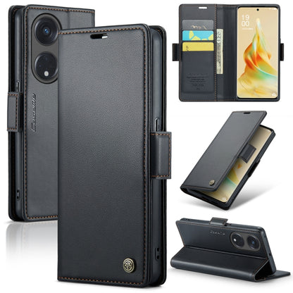 For OPPO Reno8 T 5G/A1 Pro 5G CaseMe 023 Butterfly Buckle Litchi Texture RFID Anti-theft Leather Phone Case(Black) - OPPO Cases by CaseMe | Online Shopping UK | buy2fix