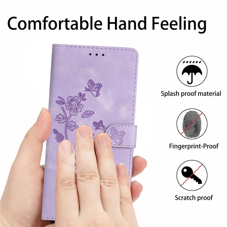 For iPhone 16 Flower Butterfly Embossing Pattern Leather Phone Case(Purple) - iPhone 16 Cases by buy2fix | Online Shopping UK | buy2fix