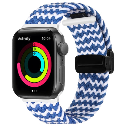 Magnetic Fold Clasp Woven Watch Band For Apple Watch 38mm(Blue White) - Watch Bands by buy2fix | Online Shopping UK | buy2fix