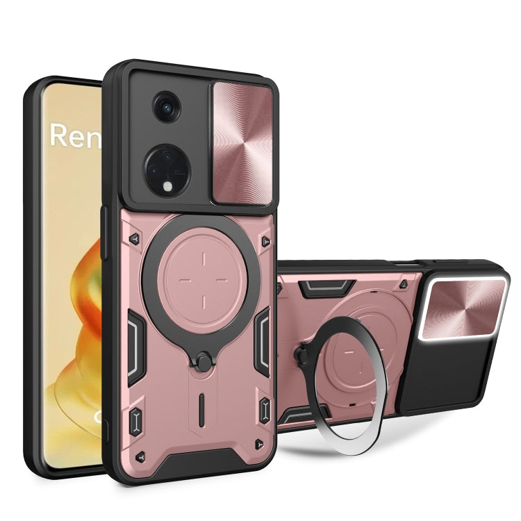 For OPPO Reno8 T 5G CD Texture Sliding Camshield Magnetic Holder Phone Case(Pink) - OPPO Cases by buy2fix | Online Shopping UK | buy2fix