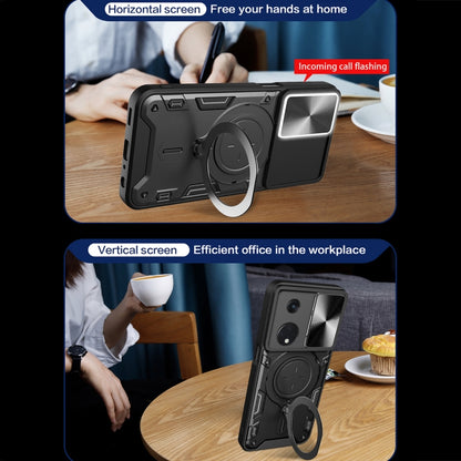 For OPPO Reno8 T 5G CD Texture Sliding Camshield Magnetic Holder Phone Case(Black) - OPPO Cases by buy2fix | Online Shopping UK | buy2fix