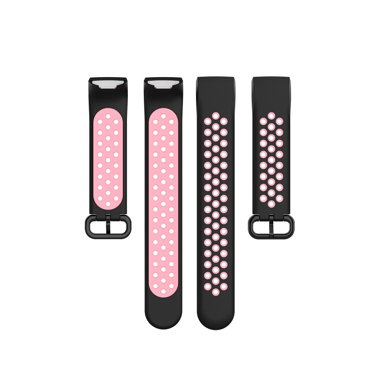 For Fitbit Charge 4 / Charge 3 / Charge 3 SE Watch Button Two Colors Silicone Replacement Strap Watchband(Black Pink) - Watch Bands by buy2fix | Online Shopping UK | buy2fix