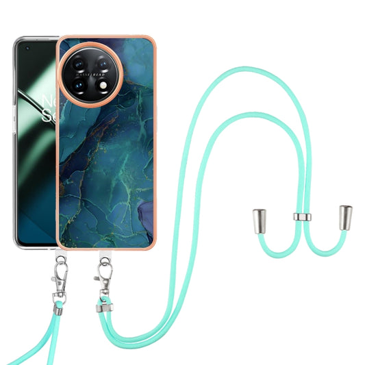 For OnePlus 11 Electroplating Marble Dual-side IMD Phone Case with Lanyard(Green 017) - OnePlus Cases by buy2fix | Online Shopping UK | buy2fix