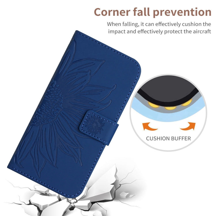 For iPhone 16 Pro Skin Feel Sun Flower Embossed Flip Leather Phone Case with Lanyard(Dark Blue) - iPhone 16 Pro Cases by buy2fix | Online Shopping UK | buy2fix