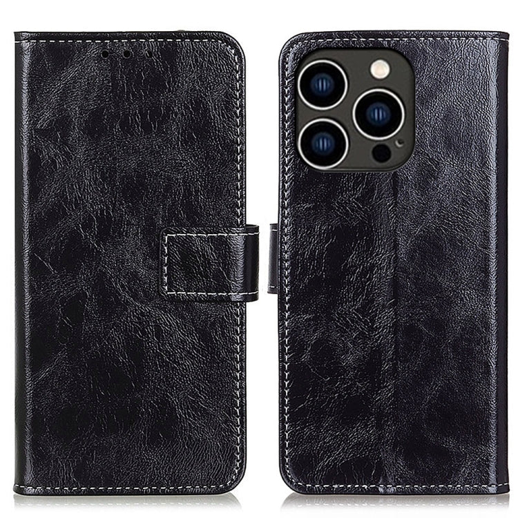 For iPhone 16 Pro Retro Crazy Horse Texture Horizontal Flip Leather Phone Case(Black) - iPhone 16 Pro Cases by buy2fix | Online Shopping UK | buy2fix