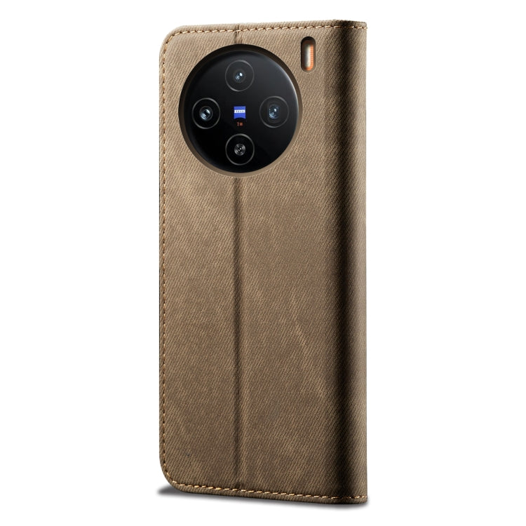 For vivo X100 Denim Texture Flip Leather Phone Case(Khaki) - X100 Cases by imak | Online Shopping UK | buy2fix