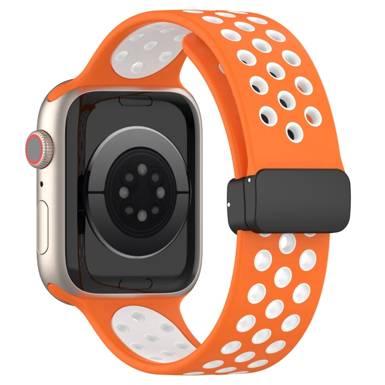 For Apple Watch 38mm Magnetic Buckle Silicone Watch Band(Orange White) - Watch Bands by buy2fix | Online Shopping UK | buy2fix