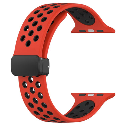 For Apple Watch 38mm Magnetic Buckle Silicone Watch Band(Red Black) - Watch Bands by buy2fix | Online Shopping UK | buy2fix