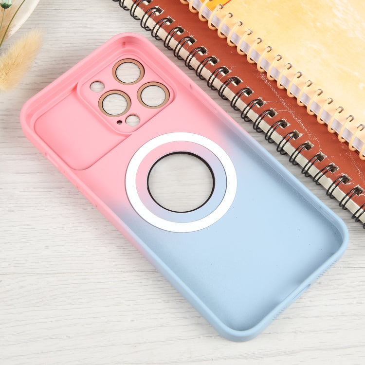 For iPhone 15 Gradient Silicone Shockproof Magsafe Phone Case with Lens Film(Pink Blue) - iPhone 15 Cases by buy2fix | Online Shopping UK | buy2fix