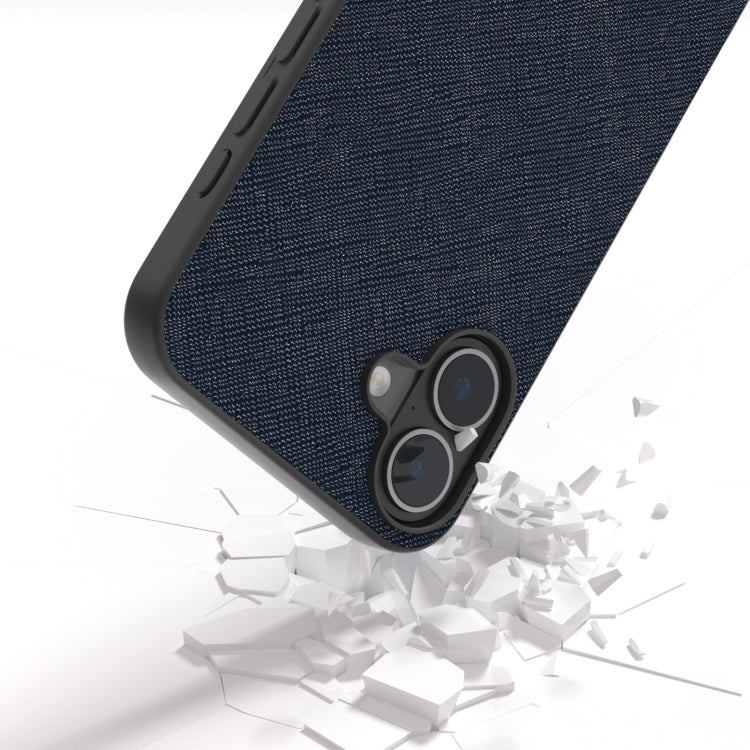 For iPhone 16 ABEEL Cross Texture Genuine Leather Phone Case(Blue) - iPhone 16 Cases by buy2fix | Online Shopping UK | buy2fix