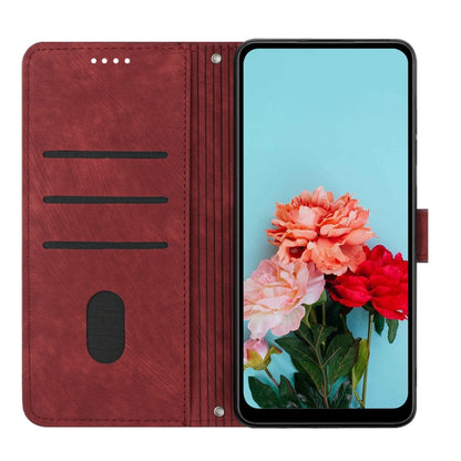 For Infinix Smart 8 Skin Feel Stripe Pattern Leather Phone Case with Lanyard(Red) - Infinix Cases by buy2fix | Online Shopping UK | buy2fix