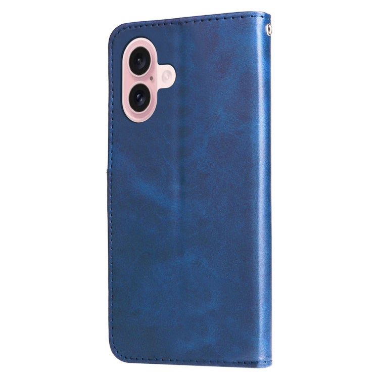 For iPhone 16 Fashion Calf Texture Zipper Leather Phone Case(Blue) - iPhone 16 Cases by buy2fix | Online Shopping UK | buy2fix