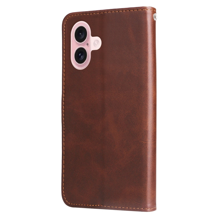 For iPhone 16 Fashion Calf Texture Zipper Leather Phone Case(Brown) - iPhone 16 Cases by buy2fix | Online Shopping UK | buy2fix