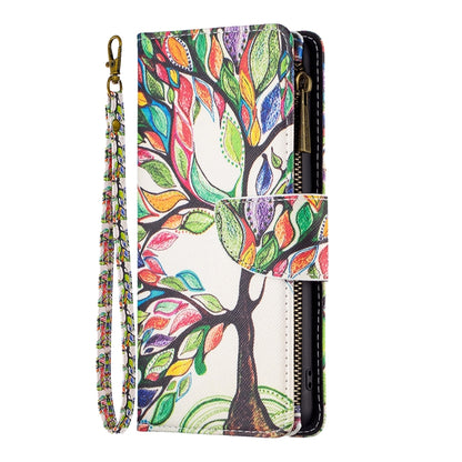 For iPhone 16 Colored Drawing Pattern Zipper Phone Leather Case(Tree) - iPhone 16 Cases by buy2fix | Online Shopping UK | buy2fix