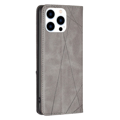 For iPhone 16 Pro Rhombus Texture Magnetic Leather Phone Case(Grey) - iPhone 16 Pro Cases by buy2fix | Online Shopping UK | buy2fix