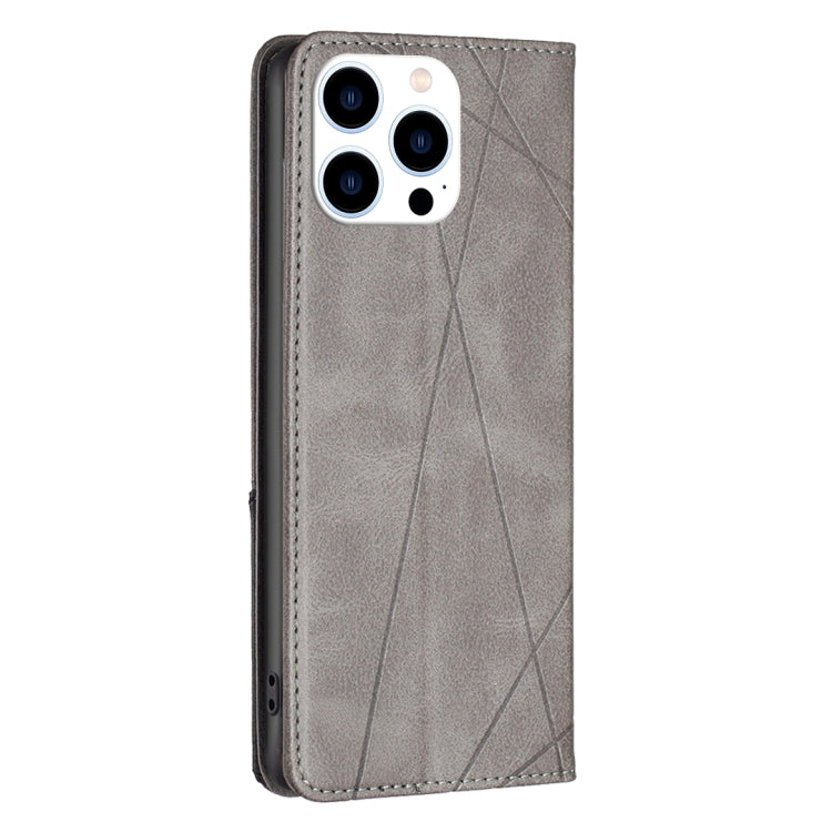 For iPhone 16 Pro Max Rhombus Texture Magnetic Leather Phone Case(Grey) - iPhone 16 Pro Max Cases by buy2fix | Online Shopping UK | buy2fix