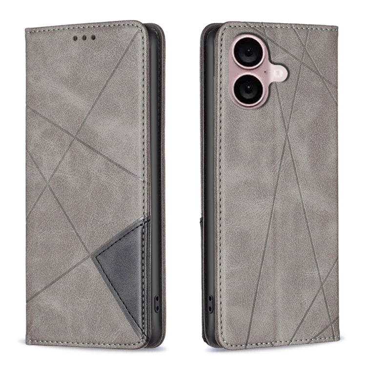 For iPhone 16 Rhombus Texture Magnetic Leather Phone Case(Grey) - iPhone 16 Cases by buy2fix | Online Shopping UK | buy2fix