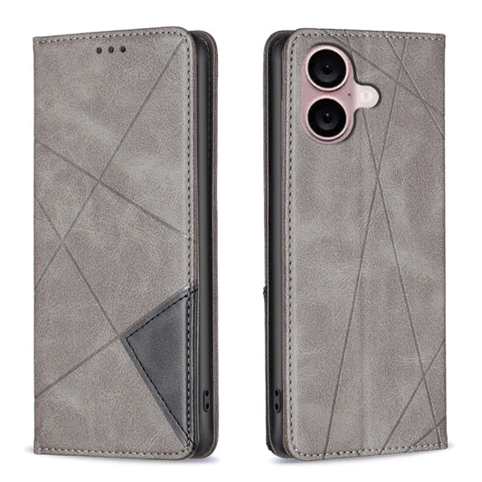 For iPhone 16 Rhombus Texture Magnetic Leather Phone Case(Grey) - iPhone 16 Cases by buy2fix | Online Shopping UK | buy2fix