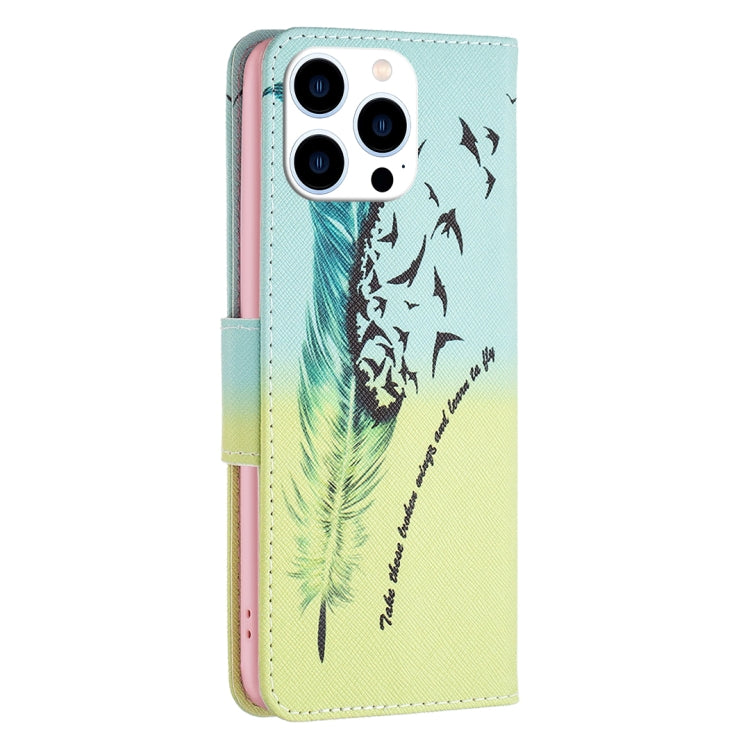 For iPhone 16 Pro Colored Drawing Pattern Leather Phone Case(Feather) - iPhone 16 Pro Cases by buy2fix | Online Shopping UK | buy2fix