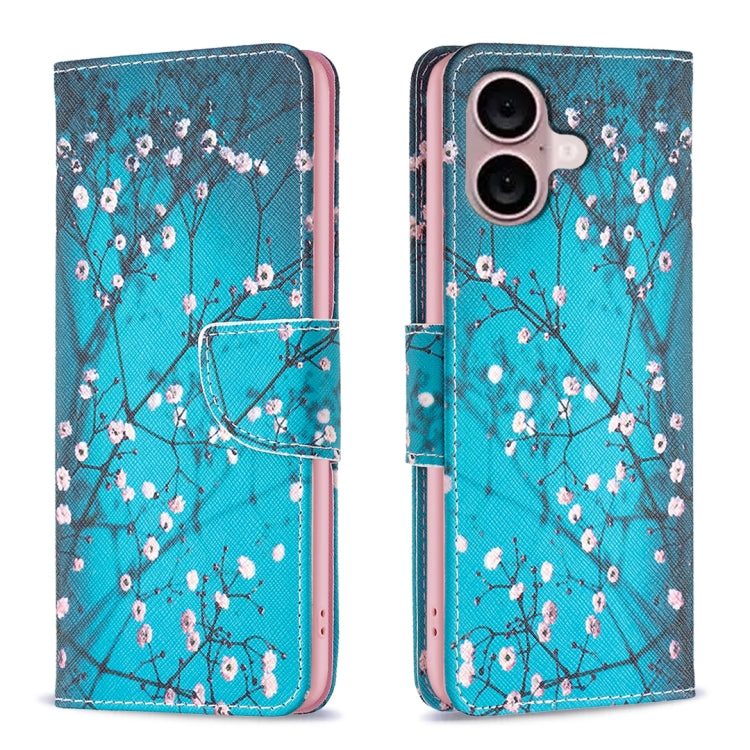 For iPhone 16 Plus Colored Drawing Pattern Leather Phone Case(Plum Blossom) - iPhone 16 Plus Cases by buy2fix | Online Shopping UK | buy2fix