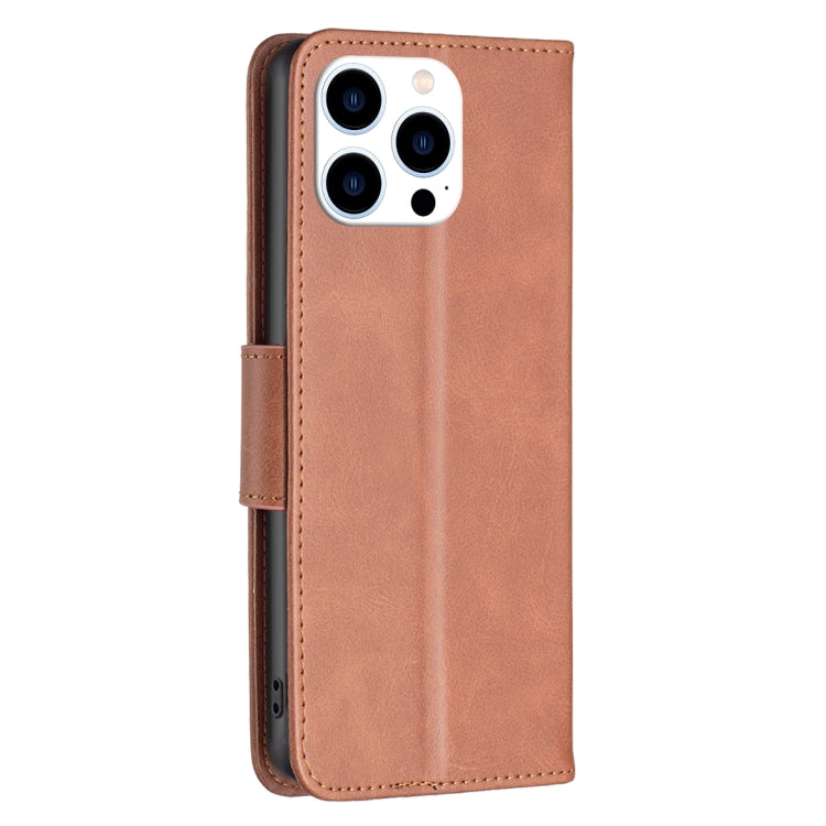 For iPhone 16 Pro Lambskin Texture Pure Color Flip Leather Phone Case(Brown) - iPhone 16 Pro Cases by buy2fix | Online Shopping UK | buy2fix