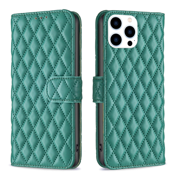 For iPhone 16 Pro Diamond Lattice Wallet Flip Leather Phone Case(Green) - iPhone 16 Pro Cases by buy2fix | Online Shopping UK | buy2fix