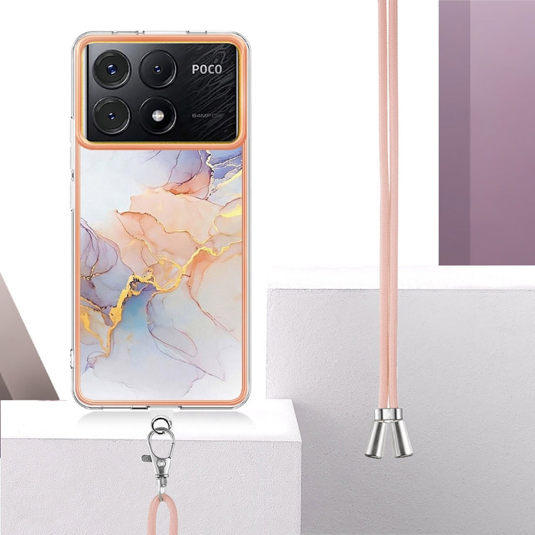 For Xiaomi  Poco X6 Pro  Electroplating IMD TPU Phone Case with Lanyard(White Marble) - K70E Cases by buy2fix | Online Shopping UK | buy2fix