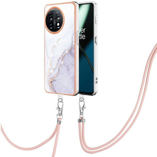 For OnePlus 11 Electroplating Marble Dual-side IMD Phone Case with Lanyard(White 006) - OnePlus Cases by buy2fix | Online Shopping UK | buy2fix