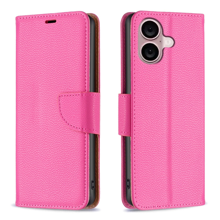 For iPhone 16 Litchi Texture Pure Color Flip Leather Phone Case(Rose Red) - iPhone 16 Cases by buy2fix | Online Shopping UK | buy2fix