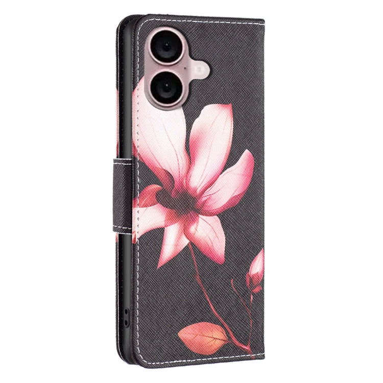 For iPhone 16 Colored Drawing Pattern Flip Leather Phone Case(Lotus) - iPhone 16 Cases by buy2fix | Online Shopping UK | buy2fix