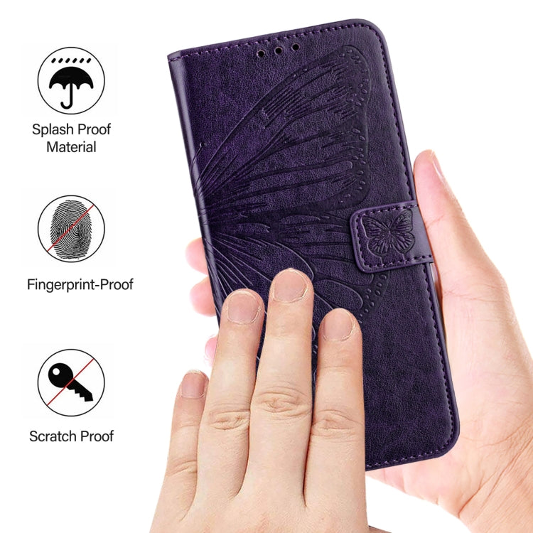 For iPhone 16 Embossed Butterfly Leather Phone Case(Dark Purple) - iPhone 16 Cases by buy2fix | Online Shopping UK | buy2fix