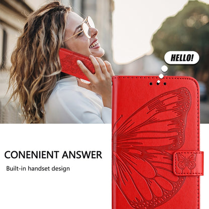 For iPhone 16 Embossed Butterfly Leather Phone Case(Red) - iPhone 16 Cases by buy2fix | Online Shopping UK | buy2fix