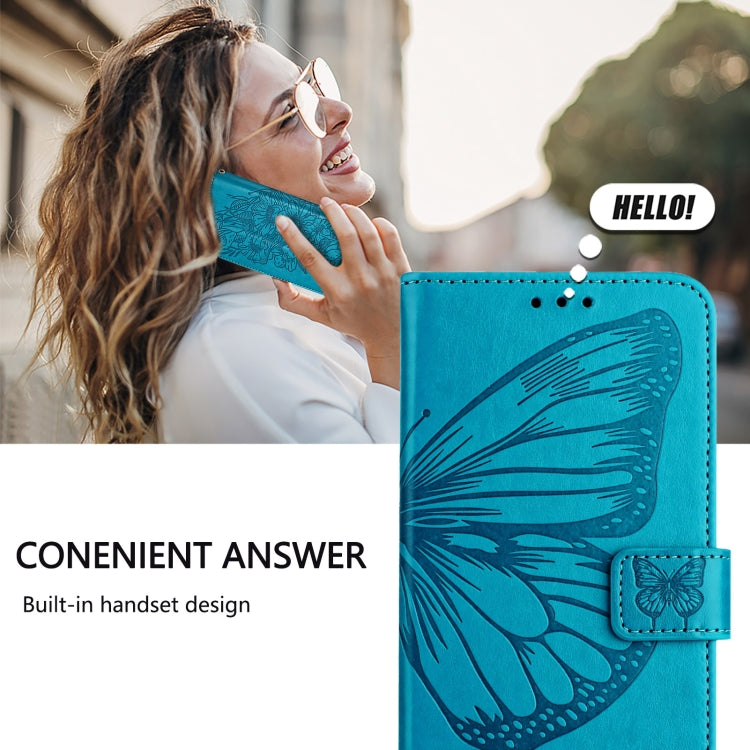 For iPhone 16 Embossed Butterfly Leather Phone Case(Blue) - iPhone 16 Cases by buy2fix | Online Shopping UK | buy2fix