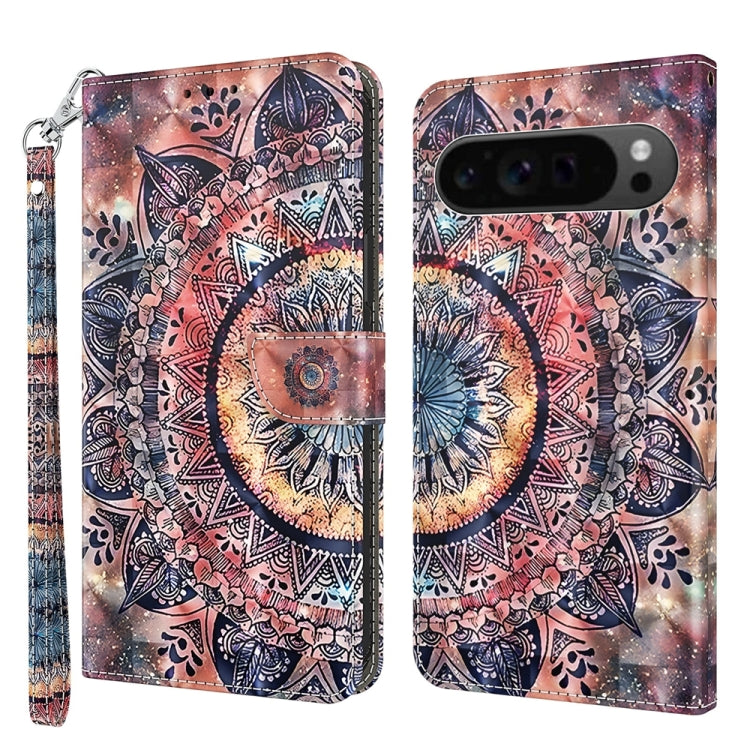 For Google Pixel 9 Pro 3D Painted Pattern Leather Phone Case(Colorful Mandala) - Google Cases by buy2fix | Online Shopping UK | buy2fix