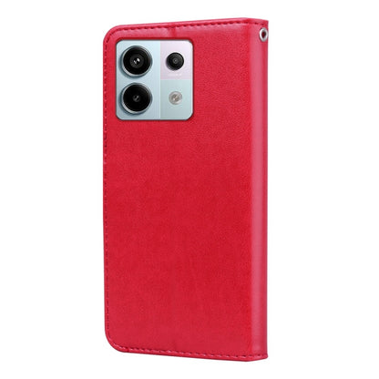 For Xiaomi Redmi Note 13 4G Rose Embossed Flip PU Leather Phone Case(Red) - Note 13 Cases by buy2fix | Online Shopping UK | buy2fix