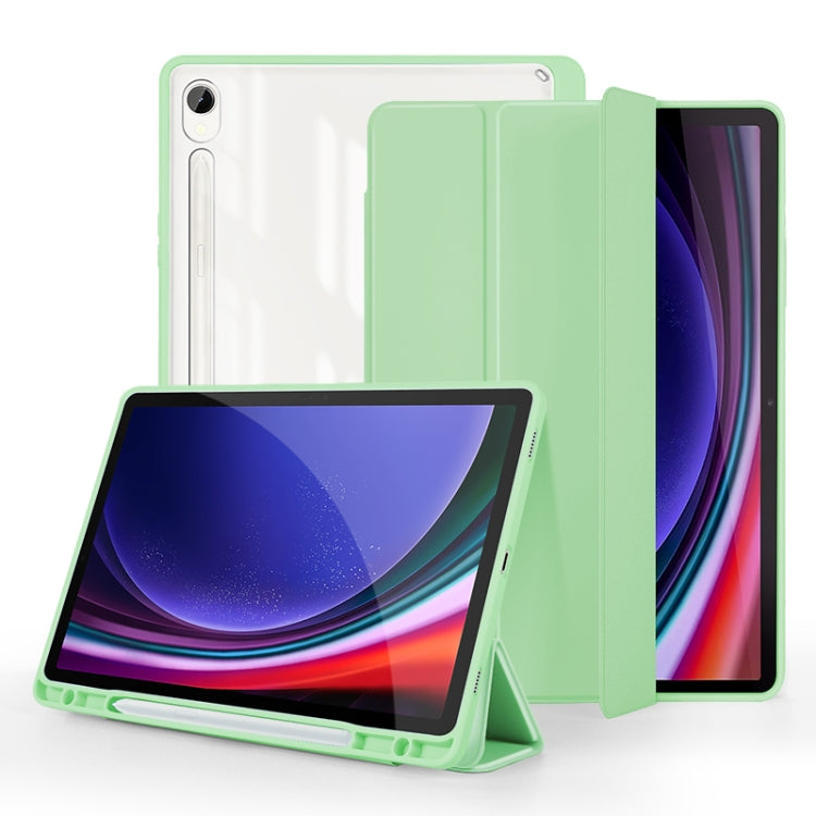 For Samsung Galaxy Tab S9 3-folding Acrylic Smart Leather Tablet Case(Green) - Galaxy Tab S9 Cases by buy2fix | Online Shopping UK | buy2fix