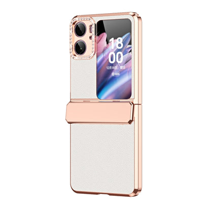 For OPPO Find N2 Flip Plated Plain Leather Folding Phone Case with Hinge(White) - Find N2 Flip Cases by buy2fix | Online Shopping UK | buy2fix