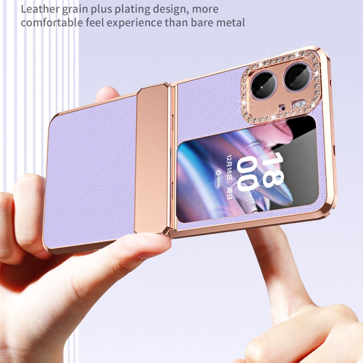 For OPPO Find N2 Flip Plated Plain Leather Folding Phone Case with Hinge(White) - Find N2 Flip Cases by buy2fix | Online Shopping UK | buy2fix