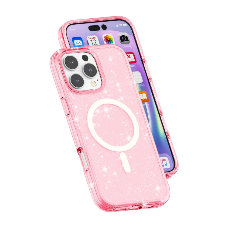 For iPhone 16 Pro Terminator Style Glitter Powder MagSafe Magnetic Phone Case(Pink) - iPhone 16 Pro Cases by buy2fix | Online Shopping UK | buy2fix