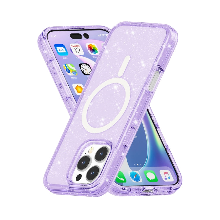 For iPhone 16 Pro Terminator Style Glitter Powder MagSafe Magnetic Phone Case(Purple) - iPhone 16 Pro Cases by buy2fix | Online Shopping UK | buy2fix