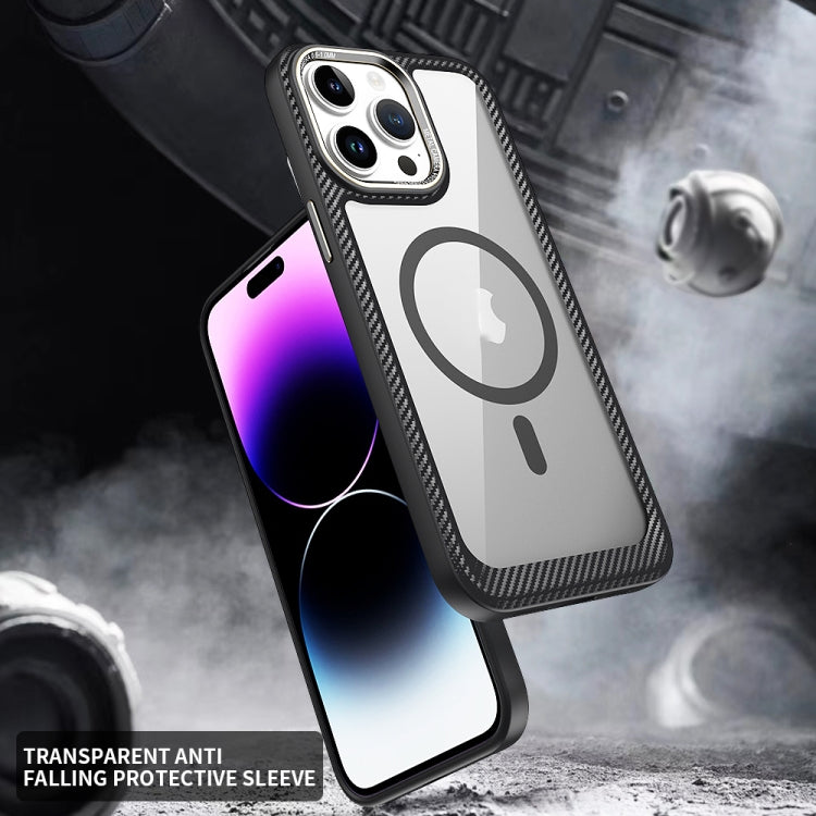 For iPhone 14 Pro Max MagSafe Carbon Fiber Transparent Back Panel Phone Case(Purple) - iPhone 14 Pro Max Cases by buy2fix | Online Shopping UK | buy2fix